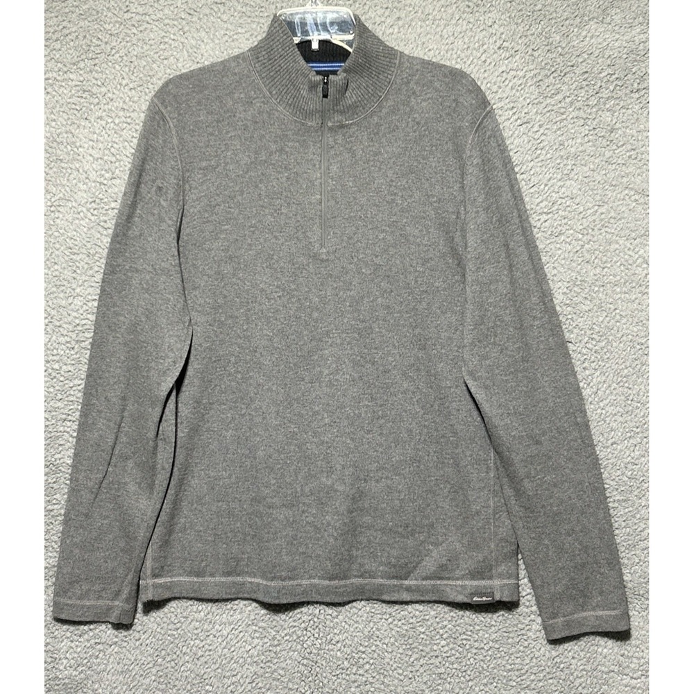 Gray Cotton Wool Blend 1/4 Zip Eddie Bauer Pullover Sweater Mens Medium - Picture 1 of 11
